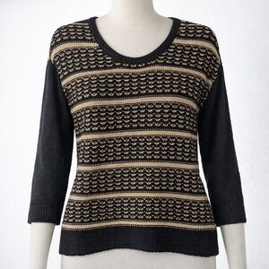 Vintage Y2K Striped Alpaca Wool Chunky Knit Sweater Black Gold Size M Pullover‎